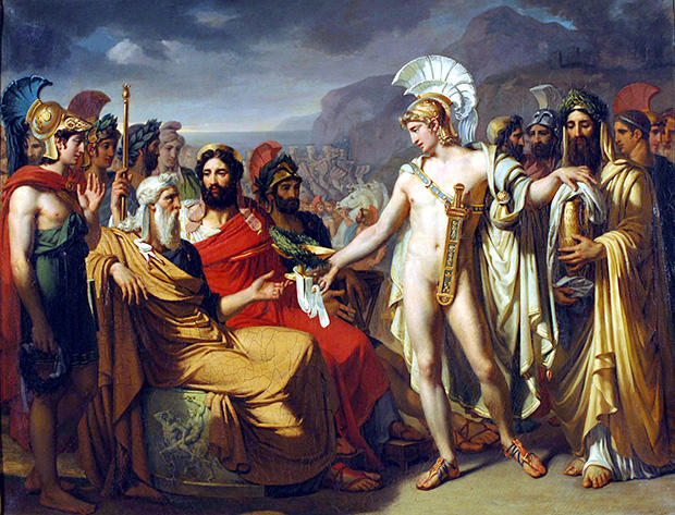パトロクロス葬式試合にてネストールとアキレウス（トロイア戦争時）