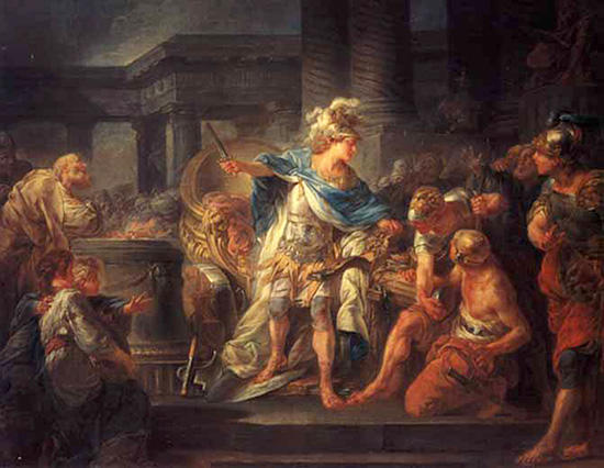 ゴルディアスの結び目を断ち切るアレクサンドロス大王