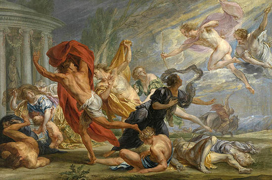 アポローンとアルテミス、ニオベーの子供を射殺