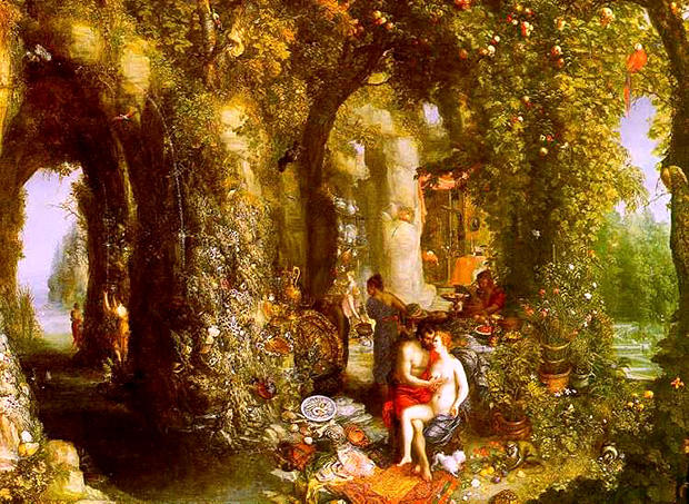 オデュッセウスとカリュプソのいる幻想的な洞窟