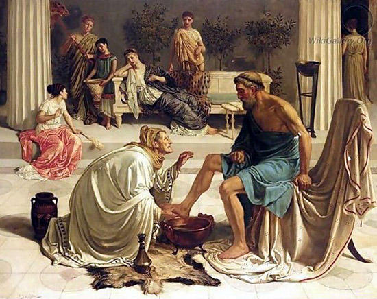 老女エウリュクレイア、オデュッセウスに気づく