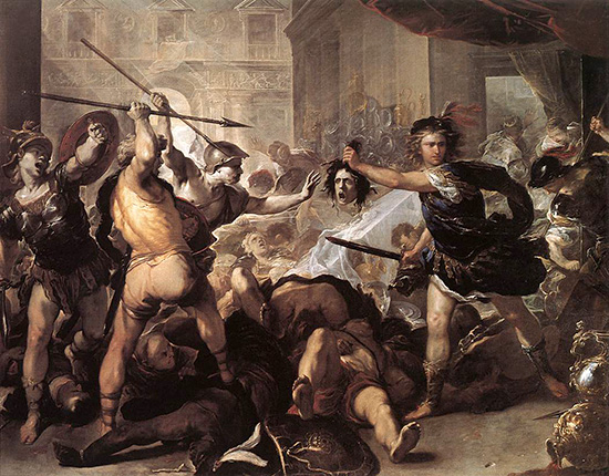 ペルセウス、フィネウスとその家来と戦う