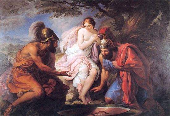 ヘレネとサイコロで遊ぶテセウスとペイリトオス