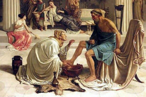 オデュッセウスに気づく老女エウリュクレイア［第19歌］