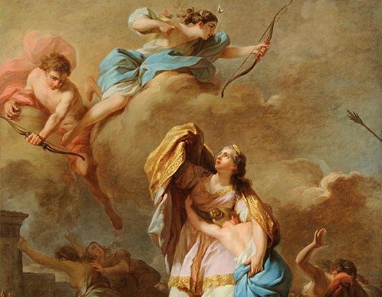 最後の娘を守ろうとするニオベ